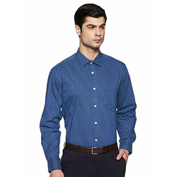 Amazon Brand - Symbol Men's Printed Slim Fit Full Sleeve Cotton Formal Shirt (SS20-SYMFS-01_1212#4_Blue_48)
