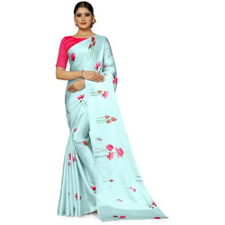 Fabian Fashion Digital Print, Floral Print Bollywood Satin Blend, Poly Satin Saree(Blue)
