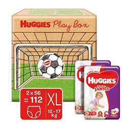 Huggies Wonder Pants Play Box, Monthly Box Pack Baby Diaper Pants, Extra Large (XL) Size, 112 Count, with Bubble Bed Technology for Comfort