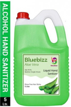 bluebizz Aloe Vera Liquid Anti-Bacterial 69% Alcohol Based (Kills 99.99% Germs & Flu Viruses) Hand Sanitizer Can(5000 ml)