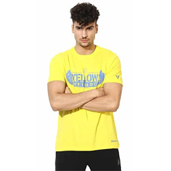 Seven by M.S. Dhoni Men's Plain Regular fit T-Shirt (CSKAM 10-01_Yellow Medium)