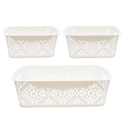 SIMPARTE Plastic Turkish Basket Set of 3 (2 Small, 1 Medium), Cream