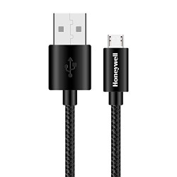 Honeywell USB to Micro USB cable, Fast Charging, 480 MBPS Transfer Speed, Nylon-Braided sync and charge cable, Male-to-Male Port, Compatible with Smartphones, Tablets, Laptops, 4 Feet (1.2M)- Black