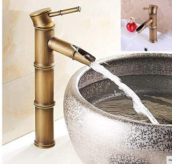 24x7 eMall Antique Brass Basin Mixer Hot and Cold, 12 Inch Height, Bamboo, Polished Finish, Copper