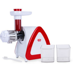 BMS Lifestyle Slow Masticating juicer Extractor, Cold Press Juicer Machine, Quiet Motor, Reverse Function, High Nutrient Fruit and Vegetable Juice with Juice Jug & Brush for Cleaning 150 Juicer (white-red)