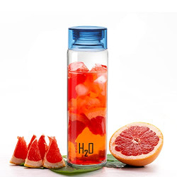 CELLO H2O Glass Fridge Water Bottle with Plastic Cap 920ml, Blue | Leakproof & Durable | Wide Mouth, Easy To Clean | Easy Grip Glass Water Bottle For Kitchen, Home, Office, Gym, Travel