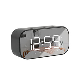IN ONE High Bass Portable Bluetooth Wireless Speaker with Alarm Clock Digital FM Radio TF Card 3.5 mm Aux Line-in with Large Mirror LED Display