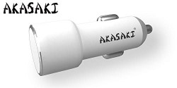 Akasaki AC-25 Dual Port Car Charger with Data Cable (White)