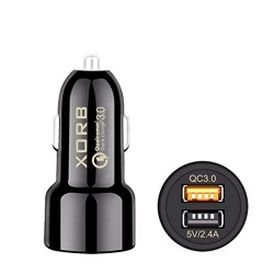 XORB Ultra Power | Qualcomm Quick Charge 3.0 | Smart Car Charger | Double USB (Jet Black)