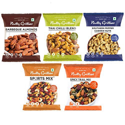 Nutty Gritties Trail Mix - Thai Chilli Blend, Sport Mix, Spicy Trail Mix, Barbeque Almonds and Pepper Cashew(Pack of 5) - 114g |Healthy Snack|Flavoured Nuts