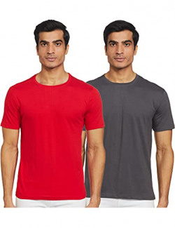 Diverse Solid Regular Men's Tshirt (Pack of 2) (DCMTSP02RC07L35-7_Red, Grey M)