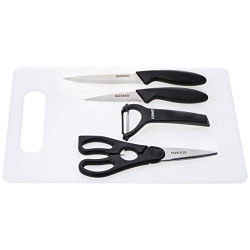  Solimo Plastic Knives, Scissor, Peeler and Chopping Board (Black) -Set of 5