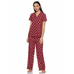 Amazon Brand - Myx womens Sleepwear Pajama Set AUR-SLP-04, Maroon, S