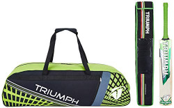 Triumph Vital English Willow Professional Cricket Bat for Men's, Ready to Play Light Weight with KB-990 Cricket Wheel Bag (Black/Lime)