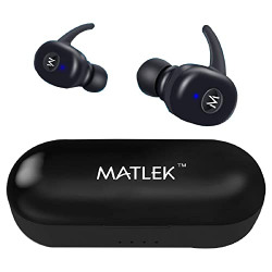 Matlek Bluetooth Earbuds | High Bass in Ear Earphones | 15 Hours Non Stop with Case Battery Headphones | Low Latency for Gaming Earbuds - Black