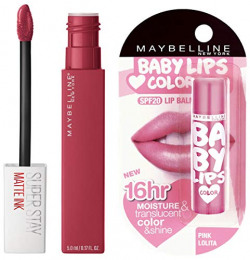 Maybelline New York Super Stay Matte Ink Liquid Lipstick, 80 Ruler, 5ml And Maybelline New York Baby Lips Lip Balm, Pink Lolita, 4g