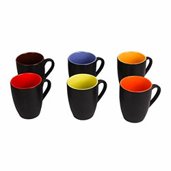 Sampla Tucana Series Ceramic Coffee Mugs - 6 Pieces, Matt Black, 250 ML (Random Inside Colour)