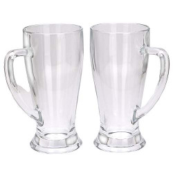 Afast Multipurpose Food Grade Designer Transparent, Beer Mug/Glass Set with Handle, Set of 2, Capacity 240 ML,Clear, for Home, Office, Bar, Restaurant, Hotle, Juice Bar, Mini Bar