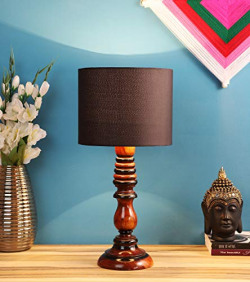 tu casa Off White Cotton Shade with Brown Mango Wood Base Table Lamp | Elegant Bedside & Desk Lamp for Bedroom, Living Room, Office, Home Dcor & Gifting (Height : 21 Inch/No Blub Included)