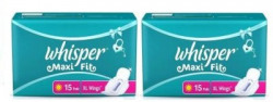 Whisper Maxi Fit Sanitary Pads XL 15+15 Wings Sanitary Pad Sanitary Pad(Pack of 2)