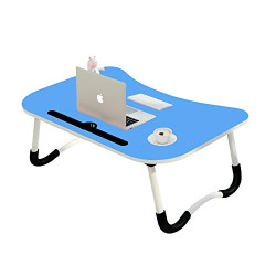 memeho smart standard multi-purpose laptop table with dock stand/study table/bed table/foldable and portable/ergonomic & rounded edges/non-slip legs/engineered wood (blue)