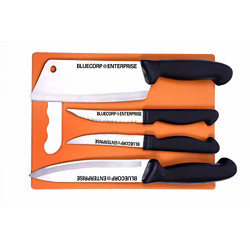 BLUECORP ENTERPRISE Stainless Steel Kitchen Knives Set, Standard Kitchen Knife/Vegetable Knife/PARING Knife, 4 Piece Set with Chopping Board, Knife Sets (Orange)