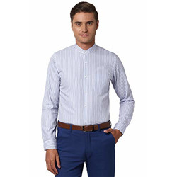 Peter England Men's Striped Slim Shirt (PESFMSLPT97161_Blue 46)