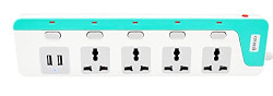 Croma 4-Way Surge Protector with 2 USB Charging Ports and 4 Universal Socket - 10 Amp 3meter Heavy Duty Wire (CRCP1001, White and Blue)