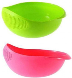 AHANA Strainer | Rice Washing Bowl | Pasta Strainer | Fruit Washing Bowl | Kitchen Sieve | Pack of 2 (Pink & Green)