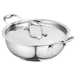 Signoraware Artista Tri-Ply Stainless Steel Induction Compatible Extra Deep Triply Kadhai with Stainless Steel Lid, 24cm, Capacity 3.5 Liter, Silver