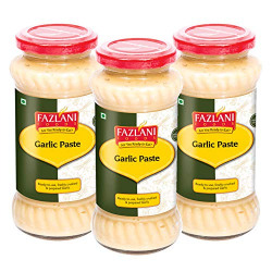 FAZLANI FOODS Ready to Use Garlic Paste - Pack of 3, 300g Each (Lasun) Glass Bottle | USDA Approved, Non-GMO, No Artificial Colors / Flavours, Shelf Stable, Gluten-Free (15 Serving)
