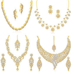 Sukkhi Sparkling Gold Plated Wedding Jewellery Austrian Diamond Set of 4 Necklace Combo for Women (SKR48715)