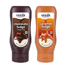 Veeba Toppings Combo - Chocolate Fudge Topping, 380g and Caramel Fudge Topping, 380g - Pack of 2