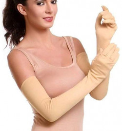 Qraftink Women Men Cotton Full Hand Gloves for Biking and Driving Dust, Pollution and Sunburn Sunlight Protection Gloves (Free Size) (FULL GLOVE BEIGE)