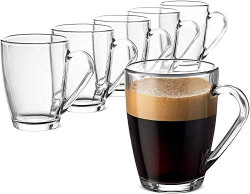Sillio Glass Tea and Coffee Cup, Cute Clear (Transparent) Tea Cups Glass, 230 ml, Set of 6