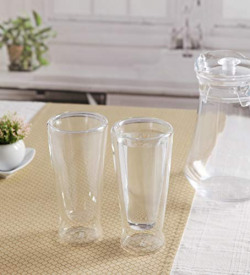 Roxx Bodrum Double Wall Glass Long Tumbler, 320ml, 2-Piece, Clear