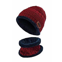 Zacharias Men's Cold Weather Set Cap & Scarf/Muffler (Set of 2) (Pack of 1) (cm-101_ Maroon_Free Size)