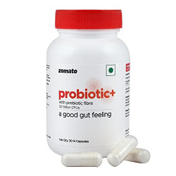 Zomato Probiotic+ 30 Billion CFU Probiotics with 100 mg Prebiotic Fibre | Supports Digestion, Gut Health & Immunity - 30 Veg Capsules