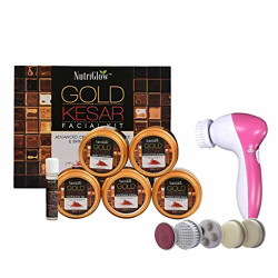 NutriGlow Gold Kesar Facial Kit +Portable Face Massager/Brightens & Whitens/Skin Glowing & Vibrant/Great For All Type Skin