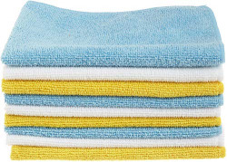 amazon basics Microfiber Cleaning Cloth - 222 GSM (Pack of 12, blue, orange, and white, multicolor)