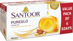 SANTOOR Pureglo almond oil and glycerine bathing bar(6 x 125 g)