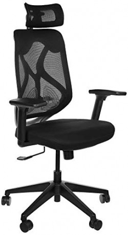 Amazon Brand - Solimo Elite High Back Mesh Office Chair (Fabric, Black)