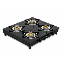 Black Pearl Lifestyle Glass Top Gas Stove, 4 Burner Gas Stove, 2 Years Warranty, Doorstep Service, Black, Manual