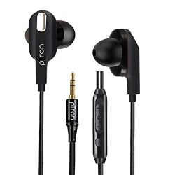 PTron Boom Lite in-Ear Wired Earphones with Stereo Sound, Dual Drivers, Ergonomic & Secure-fit, 1.2M Tangle-Free Braided Cable, Gold-Plated 3.5mm Audio Jack, in-line Mic & Volume Control (Black)