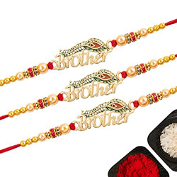 NUMINUS Set Of 3 Stylish Rakhi For Brother With Roli Chawal And Greeting | Multiple Varieties Of Rakhi For Bhai | Rakhi Combo With Beautiful Card Packing | C1