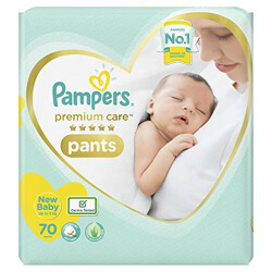 Pampers Premium Care Pants, New Born, Extra Small size baby diapers (NB,XS), 70 count, Softest ever Pampers