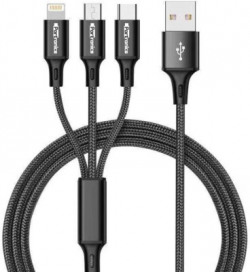 Portronics POR-1051 Konnect Trio Plus Nylon Braided 1.2 m USB Type C Cable(Compatible with Mobile, Black, One Cable)