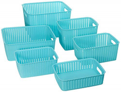 Cello Style Knit Basket Without Lid, Set of 6, Blue,Plastic
