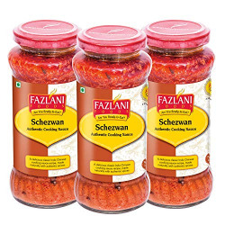 FAZLANI FOODS Ready to Eat Schezwan Sauce -Pack of 3 (285g Each) Glass Bottle | Delicious and Authentic Cooking Sauce Spread | No Preservatives GMO-Free Shelf Stable Gluten Free (2-3 Serving)