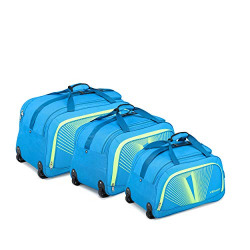 Verage Rome Set of 3, 55 cm, 60 cm and 65 cm Polyester Light Weight Travel Duffle Bag with Telescopic Trolley, Bottom Lugs and 2 Wheel ( Teal Blue, 20 Inch + 22 Inch + 24 Inch )